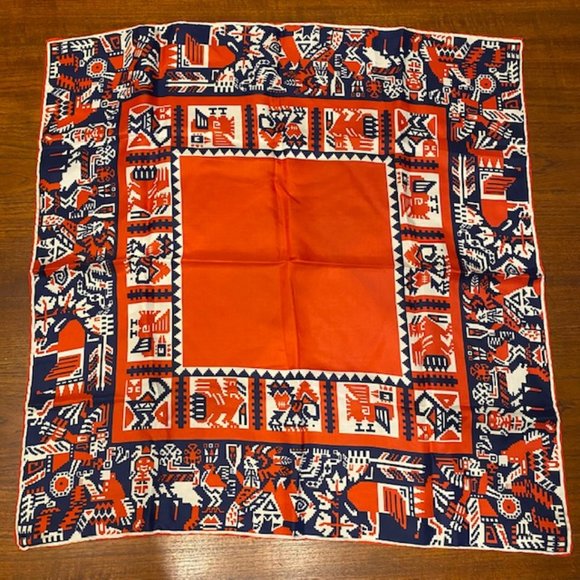 Vintage Pixelated Native Rolled Edge Silk Scarf